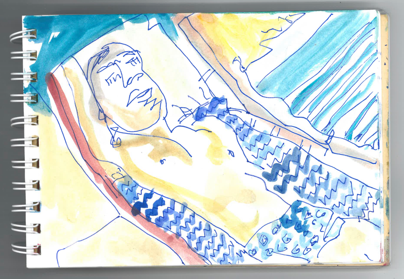 BOY SLEEPING ON THE BEACH, ELIAS BEACH, MYKONOS